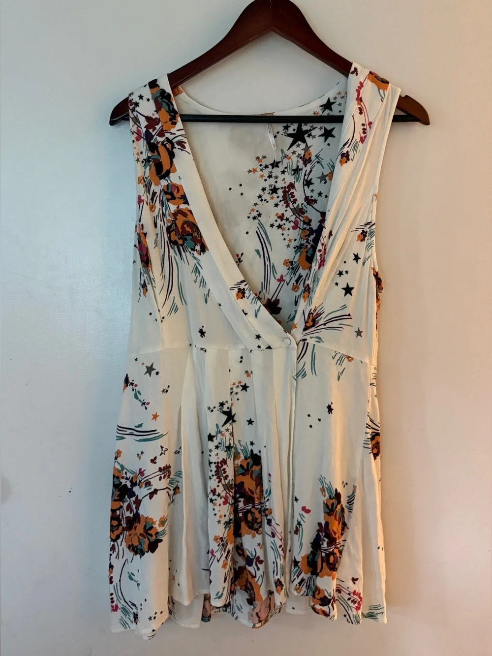 Free People White Floral V-Neck Tunic